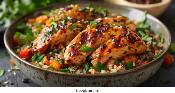 Grilled chicken breast with quinoa and vegetables