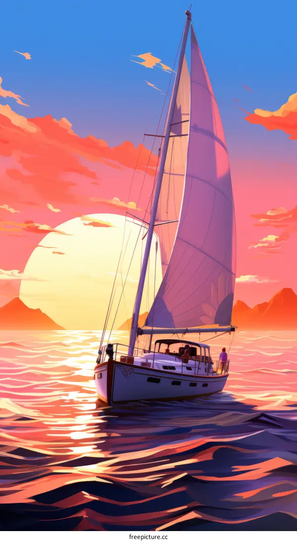 Sailboat on a Calm Sea at Sunset