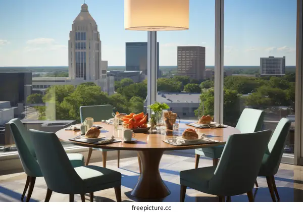 Luxury Penthouse Dining Room with City Skyline View