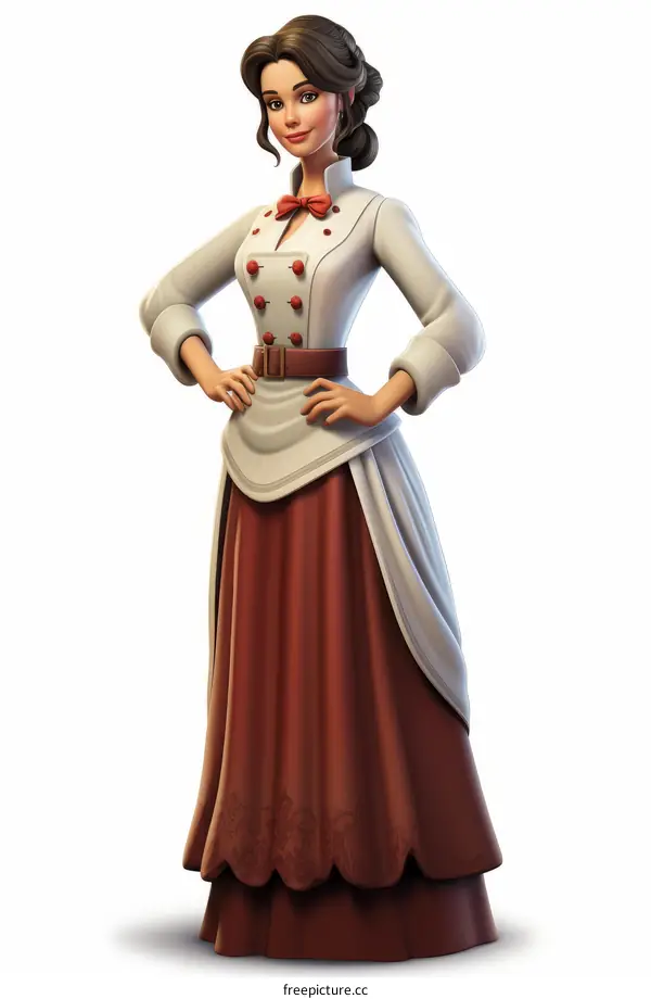 An illustration of a woman wearing a brown and white dress