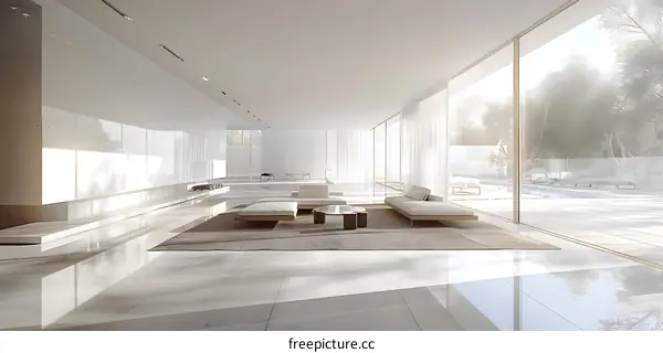 Minimalist Living Room Interior Design with Large Windows