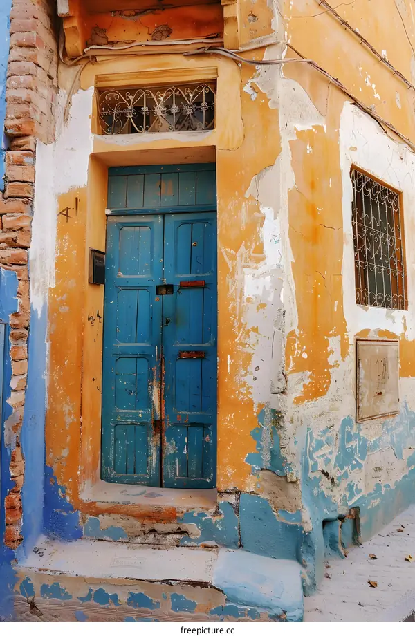 Blue Door in Crumbling Wall