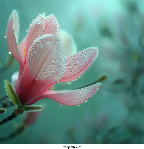 Raindrops on a Pink Magnolia Flower