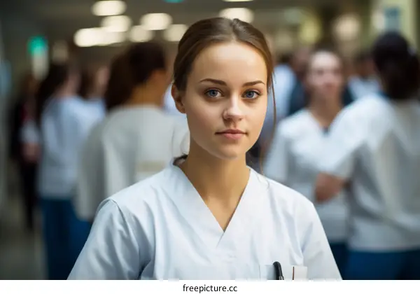 Portrait of a confident female doctor or nurse in a hospital setting