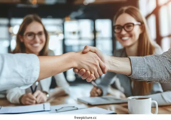 Business Deal Handshake in Modern Office