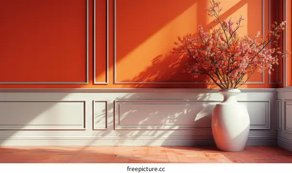 Elegant Orange Room with Cherry Blossoms