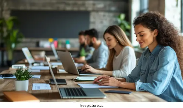 Diverse Group of Colleagues Working in a Modern Office