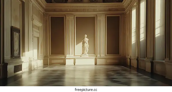 Marble Statue in a Sunlit Hallway