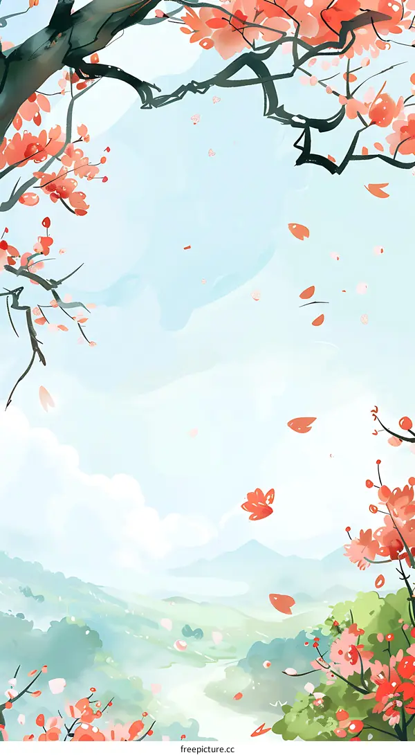 Spring Landscape with Peach Blossoms