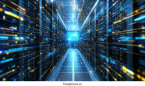 Futuristic Server Room Network Corridor