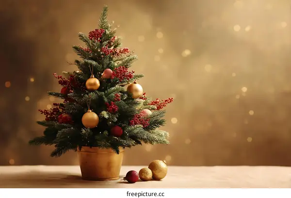 Miniature Christmas Tree Decorated with Ornaments