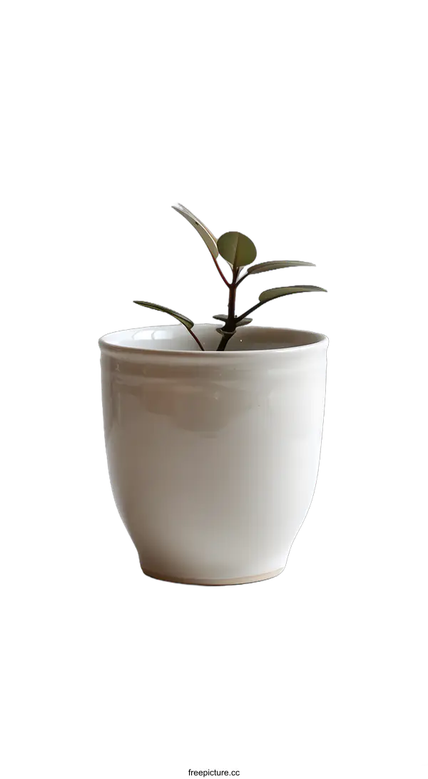 [Transparent Background PNG]White Ceramic Pot with Small Plant