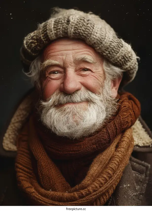 Closeup Portrait of a Senior Man in Winter Wear