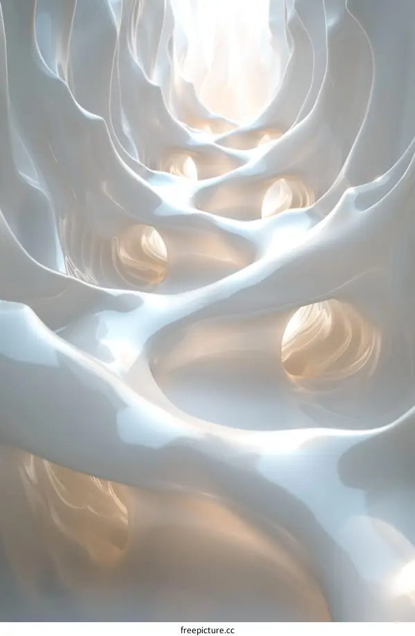 Futuristic Architecture with Smooth White Walls and Glowing Holes