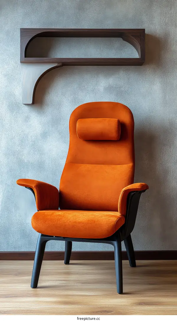 Modern Orange Upholstered Chair Against a Concrete Wall