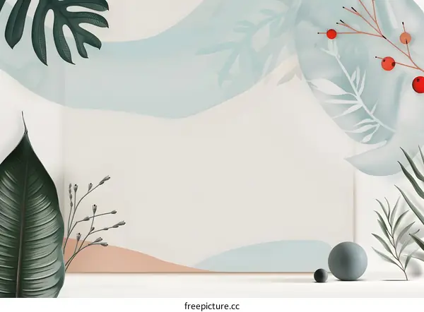 Minimalist Abstract Art Background With Green Leaves