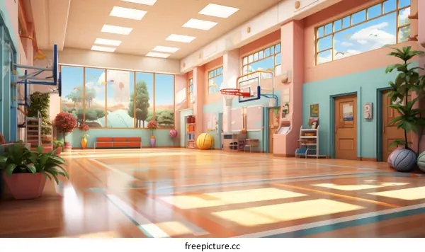 An illustration of an elementary school gym