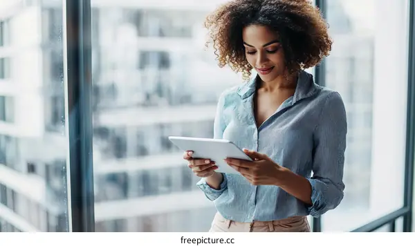 Woman Business Professional Using Digital Tablet by Window