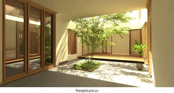 Modern Minimalist Home Interior Design with  Japanese Garden Patio