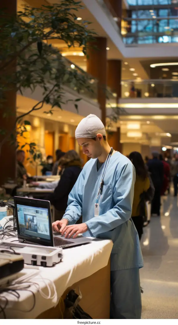 Doctor using laptop in hospital
