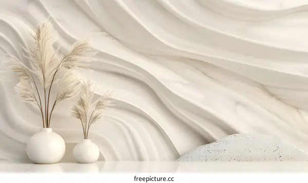 White Minimalist Background with Pampas Grass