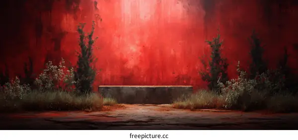 Red Wall Exterior Scene with Platform