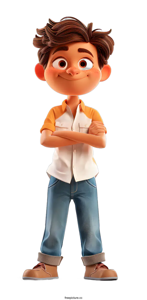 [Transparent Background PNG]Confident Cartoon Boy with Arms Crossed
