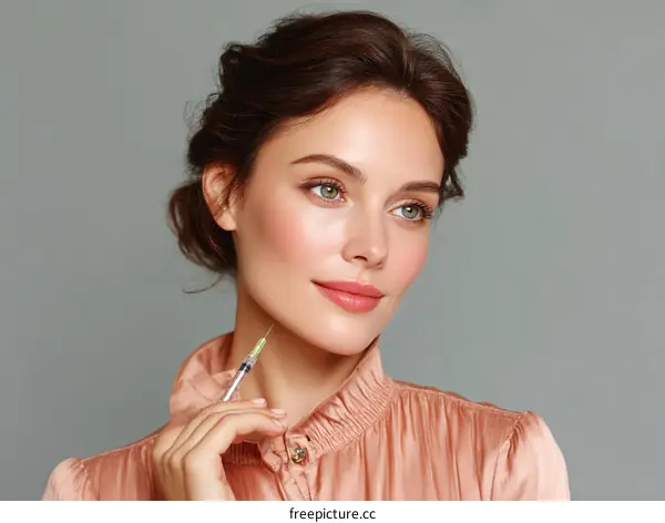 Beautiful Woman with Injection for Facial Beauty