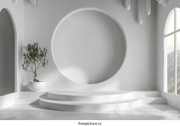 Modern Minimalist White Room with Round Decor