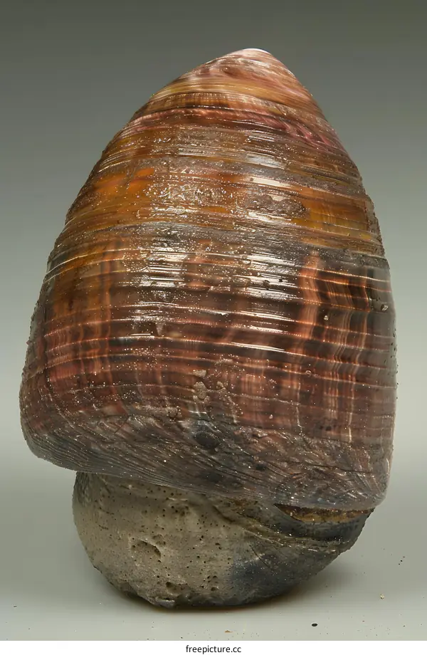 A large conch shell sits on a piece of coral