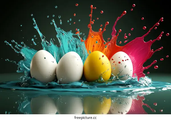 Colorful Easter Eggs Splashing in Water