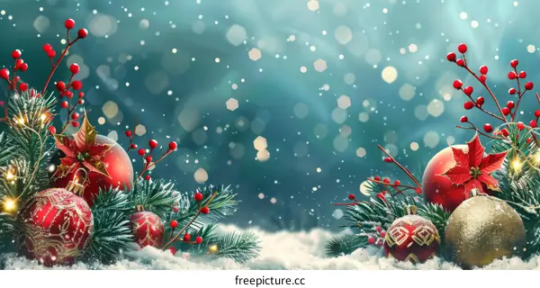 Festive Christmas Decorations with Snowflakes, Baubles, and Pine Cones