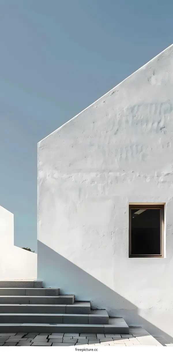 Modern Minimalist White Building Exterior With Stairs and a Window
