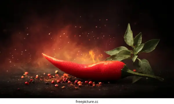 Fiery Red Chili Pepper on Dark Background