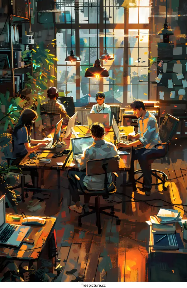 A group of people working in an office