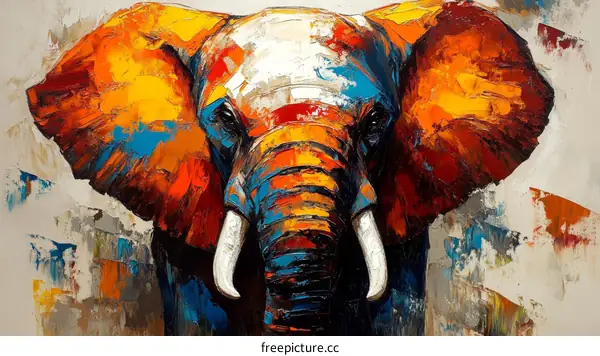 Vibrant Elephant Portrait Painting