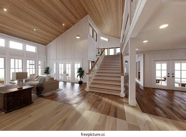 Modern Farmhouse Interior Design with White Walls and Wooden Floors