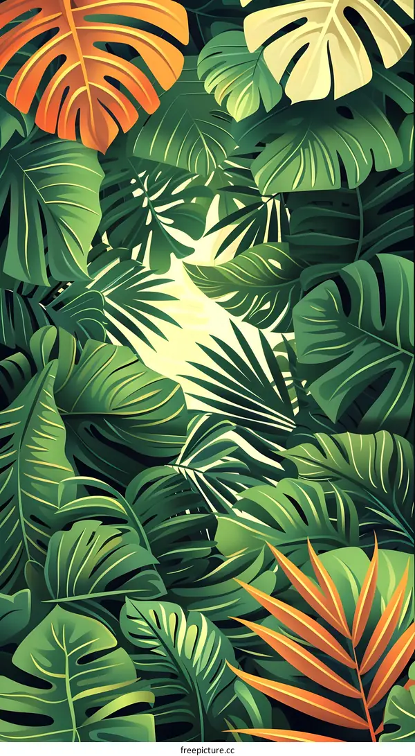 Green Tropical Leaves Pattern Background