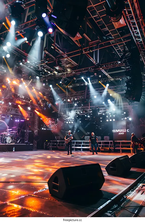 Concert Stage with Bright Lights and Band Members