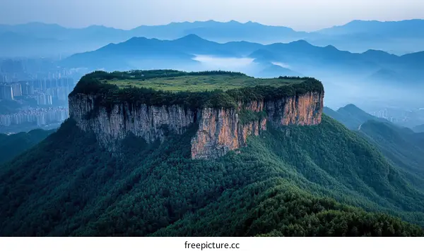 Majestic Mountain Peak Overlooking Cityscape