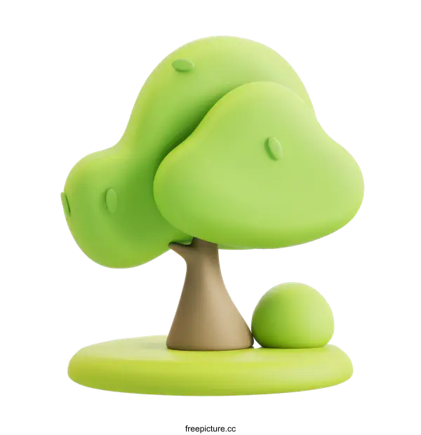 [Transparent Background PNG]3D Green Tree on White Background