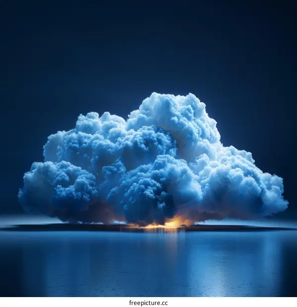 Blue and white cloud with a glowing yellow light in the middle