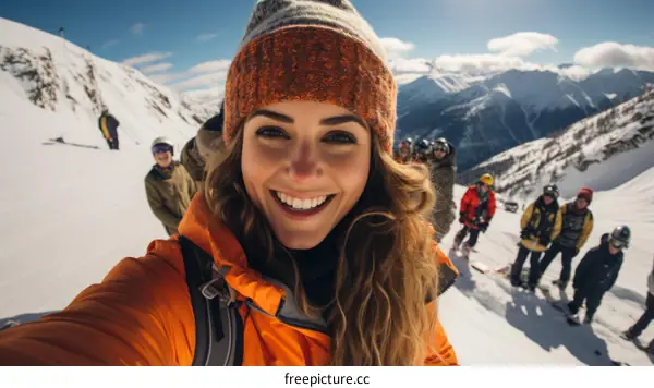 A group of friends skiing down a snowy mountainside