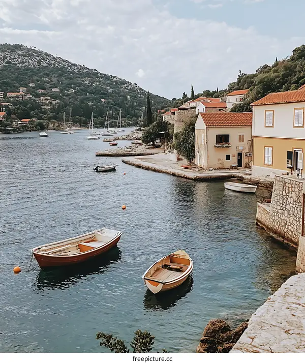 Mediterranean Bay View With Houses And Boats