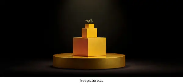 Geometric Golden Display Podium with Yellow Cubes