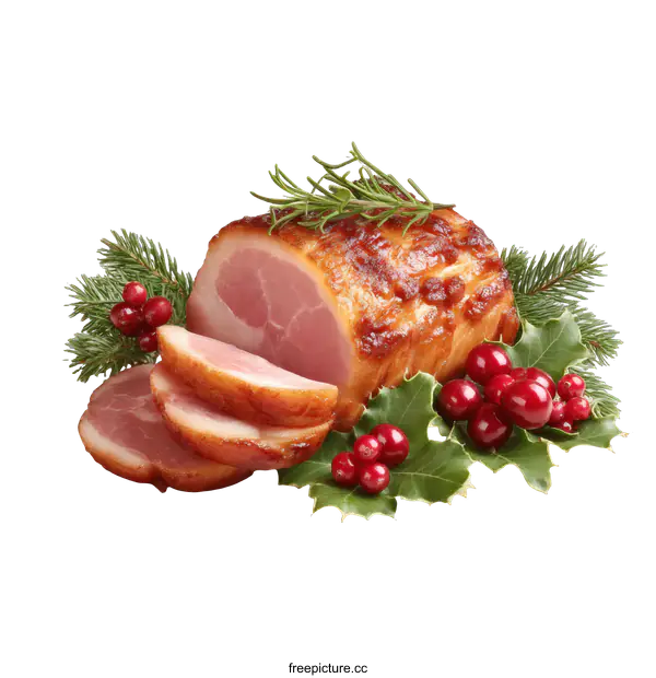 [Transparent Background PNG]Roasted Christmas Ham with Festive Decorations