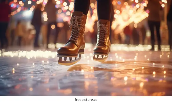 ice skating at an outdoor rink with a blurred background