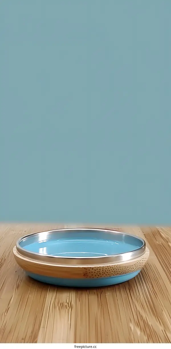 Blue Plate on Wooden Table