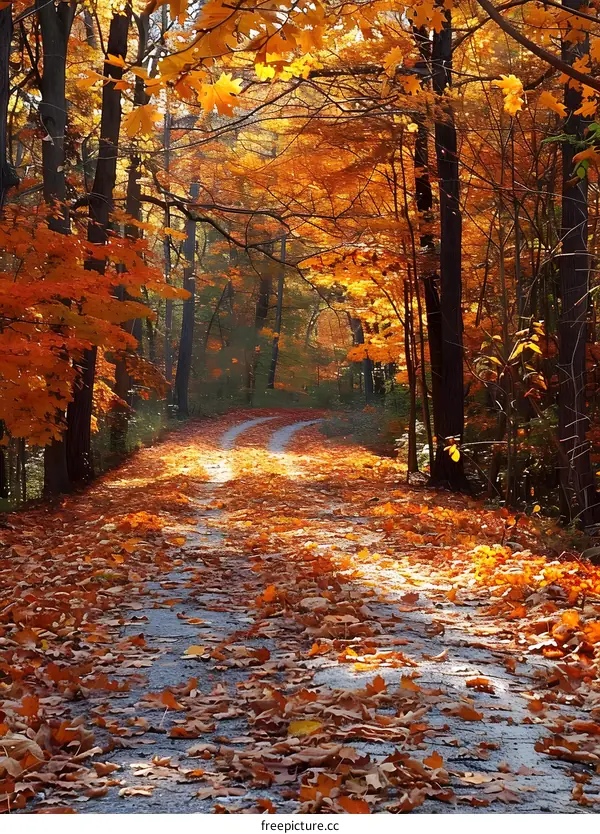 Autumn Road Through Colorful Forest