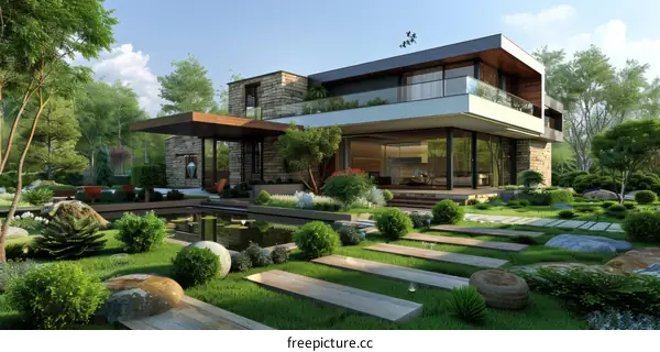 Modern Villa with Lush Landscaping